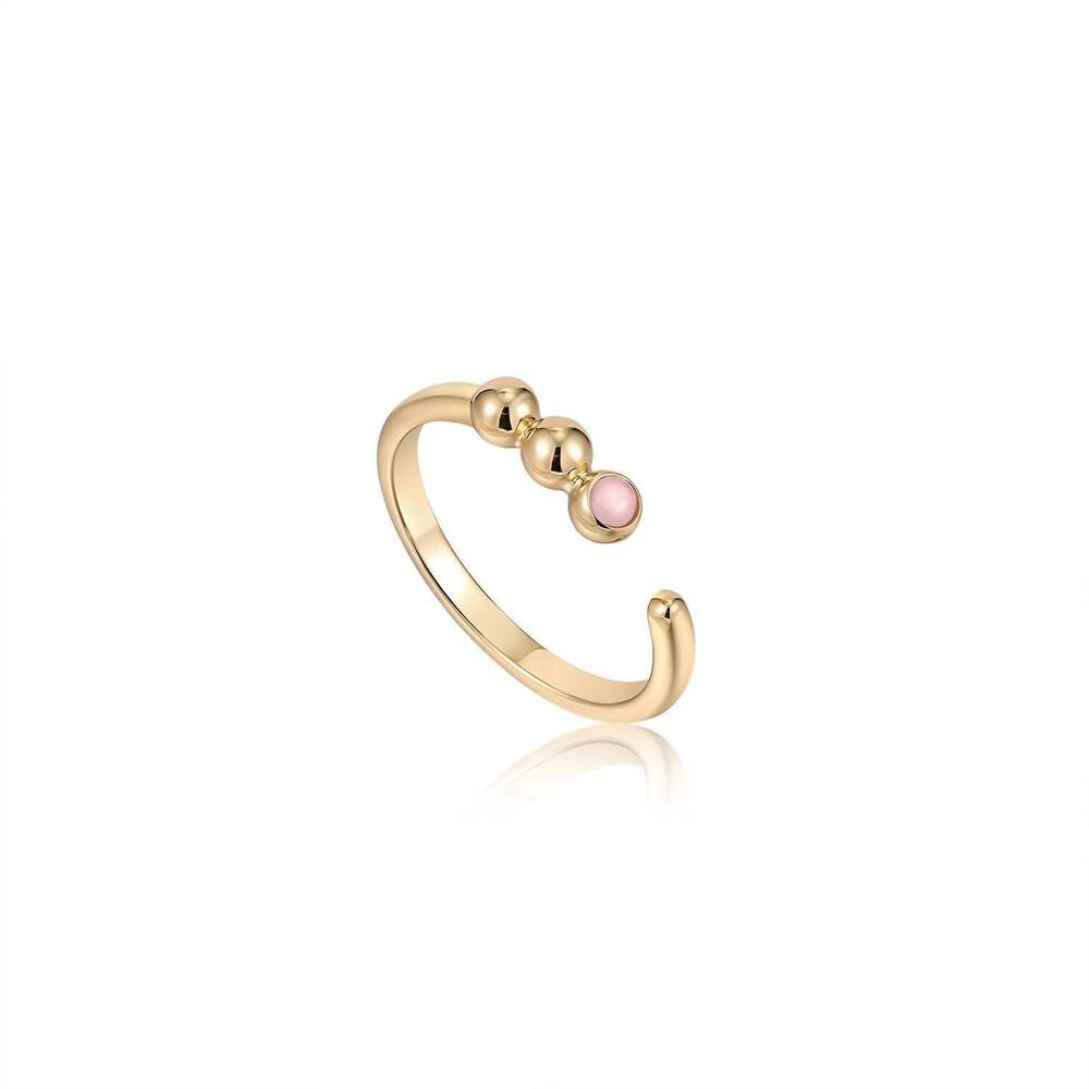 NEW ANIA HAIE women's orb rose quartz adjustable ring in gold